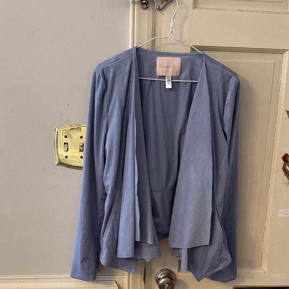 Hutch Women's Dusty Blue Open-Front Draped Blazer